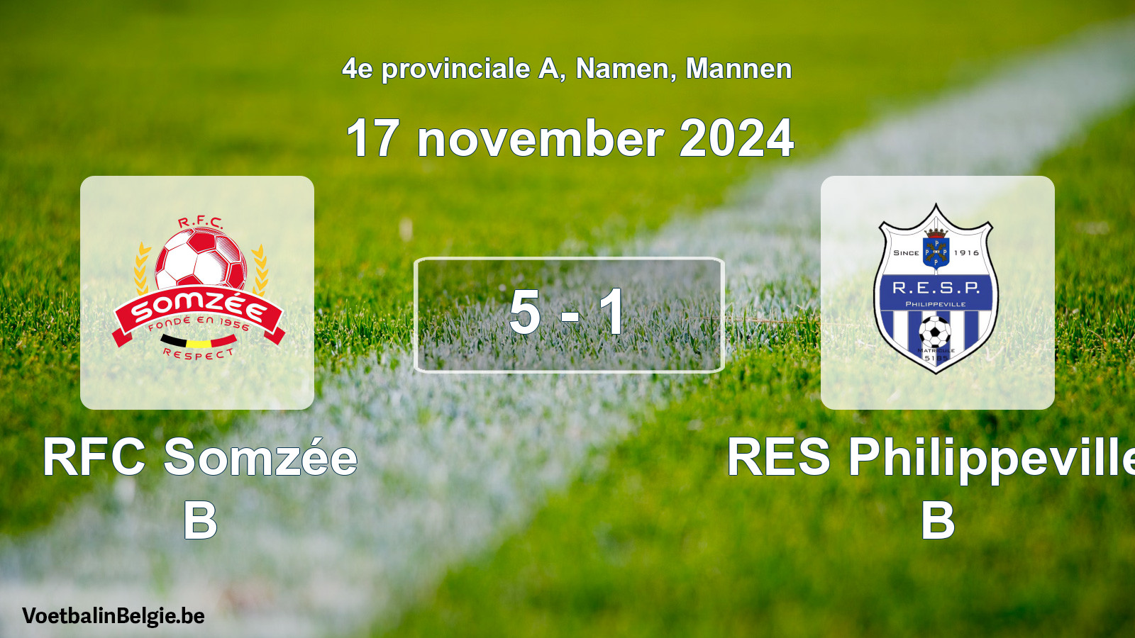 Gespeelde wedstrijd mannenvoetbal: RFC Somzée B - RES Philippeville B 5 - 1 (17 november 2024)