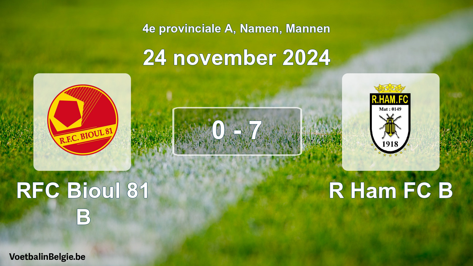 Gespeelde wedstrijd mannenvoetbal: RFC Bioul 81 B - R Ham FC B 0 - 7 (24 november 2024)