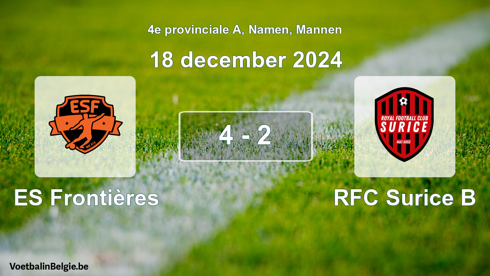 Match joué football hommes: ES Frontières - RFC Surice B 4 - 2 (18 décembre 2024)