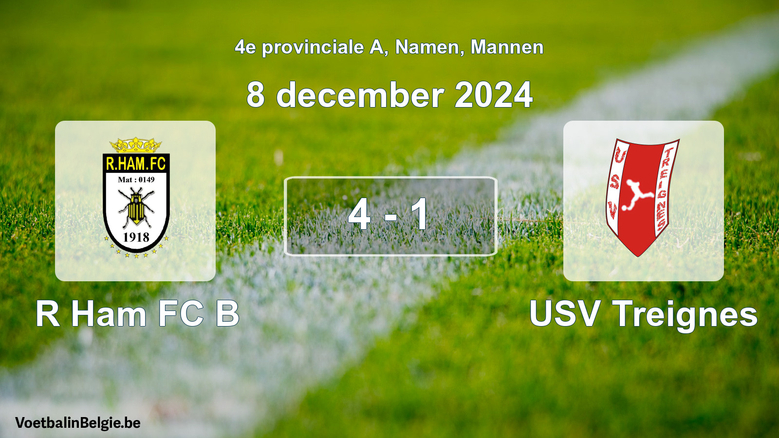 Gespeelde wedstrijd mannenvoetbal: R Ham FC B - USV Treignes 4 - 1 (8 december 2024)