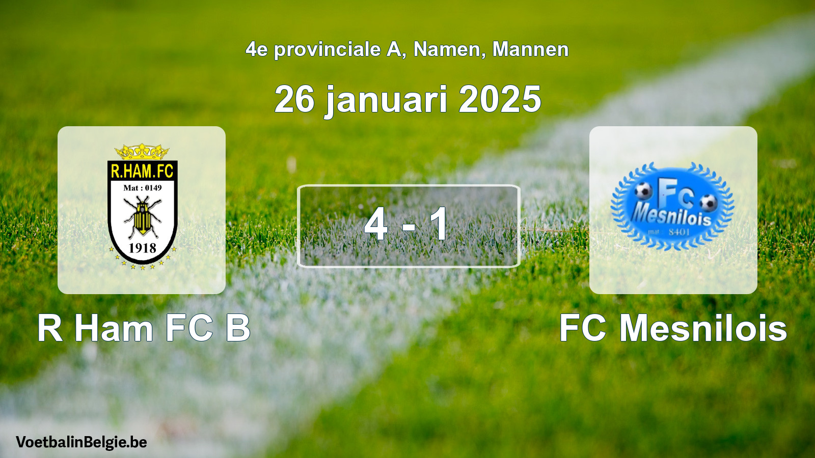 Gespeelde wedstrijd mannenvoetbal: R Ham FC B - FC Mesnilois 4 - 1 (26 januari 2025)