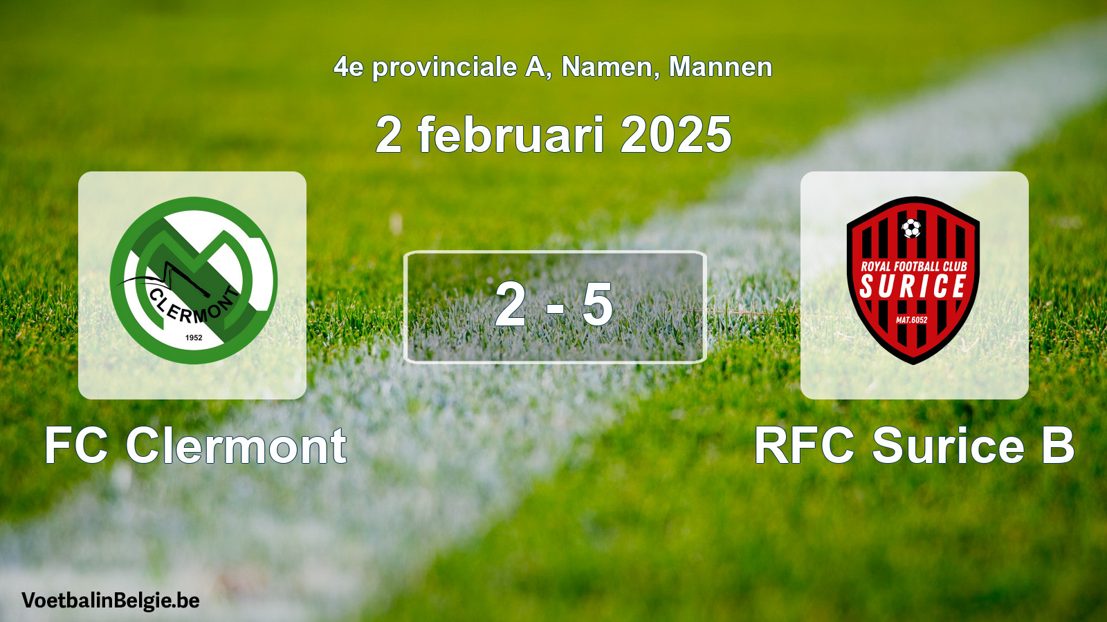 Gespeelde wedstrijd mannenvoetbal: FC Clermont - RFC Surice B 2 - 5 (2 februari 2025)