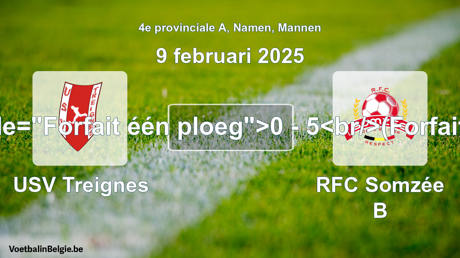 Forfait gegeven: USV Treignes - RFC Somzée B 0 - 5 (9 februari 2025)
