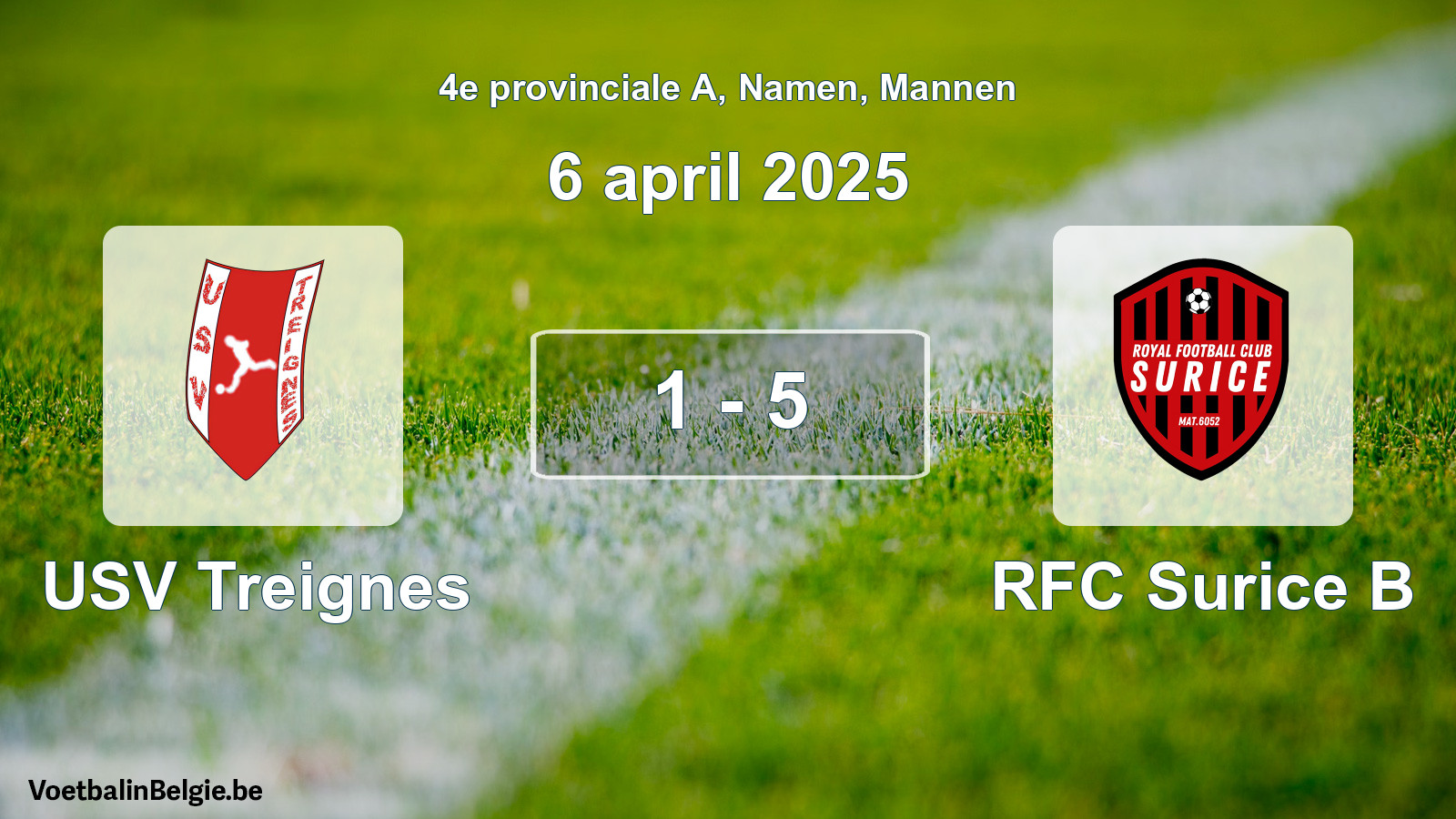 Gespeelde wedstrijd mannenvoetbal: USV Treignes - RFC Surice B 1 - 5 (6 april 2025)