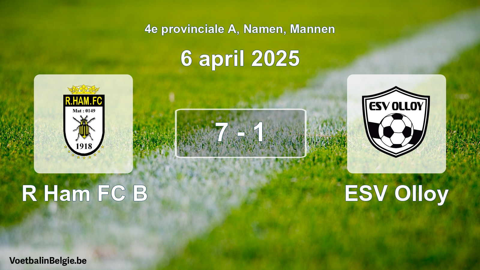 Gespeelde wedstrijd mannenvoetbal: R Ham FC B - ESV Olloy 7 - 1 (6 april 2025)
