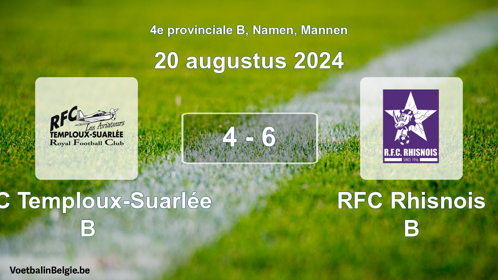 Gespeelde wedstrijd mannenvoetbal: RFC Temploux-Suarlée B - RFC Rhisnois B 4 - 6 (20 augustus 2024)
