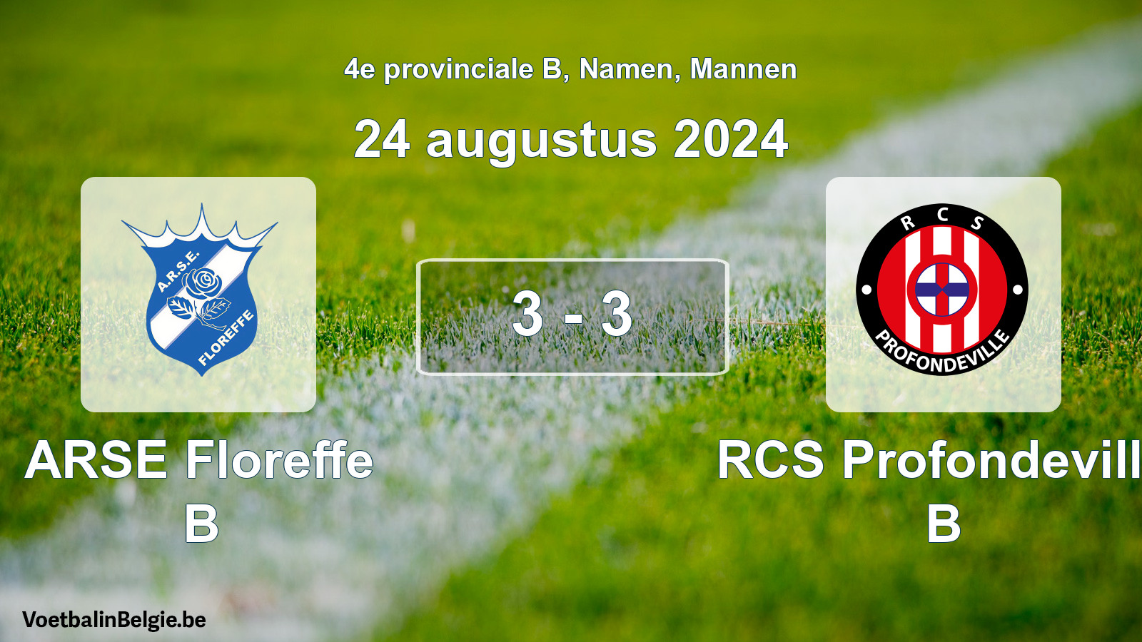 Gespeelde wedstrijd mannenvoetbal: ARSE Floreffe B - RCS Profondeville B 3 - 3 (24 augustus 2024)