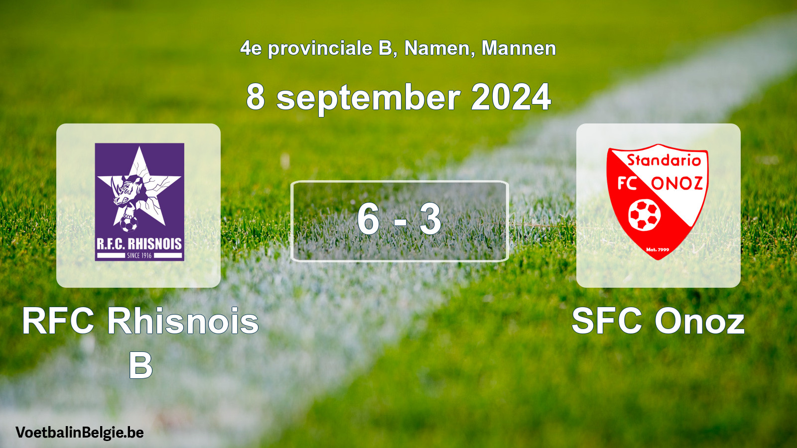 Gespeelde wedstrijd mannenvoetbal: RFC Rhisnois B - SFC Onoz 6 - 3 (8 september 2024)