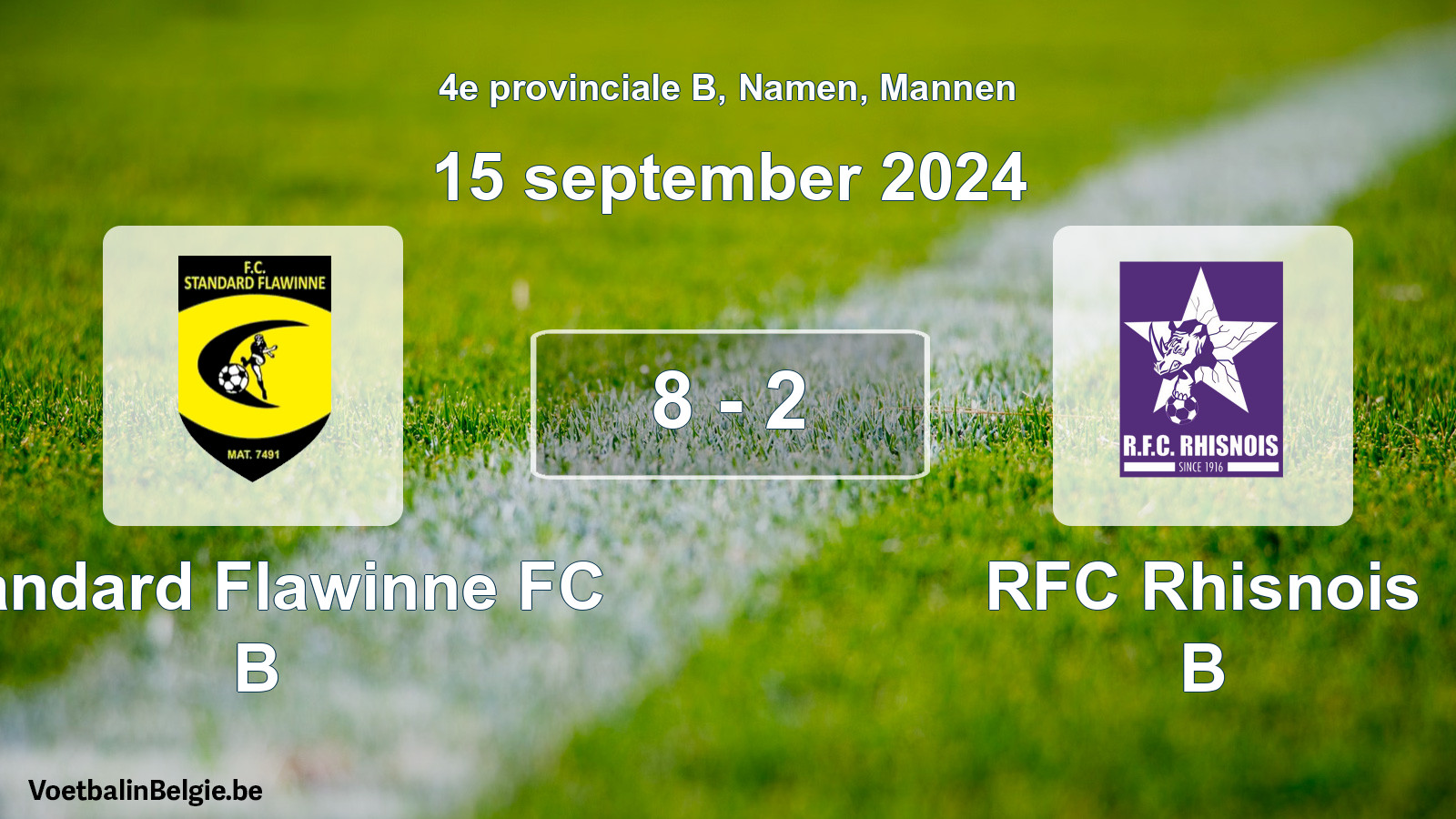Gespeelde wedstrijd mannenvoetbal: Standard Flawinne FC B - RFC Rhisnois B 8 - 2 (15 september 2024)