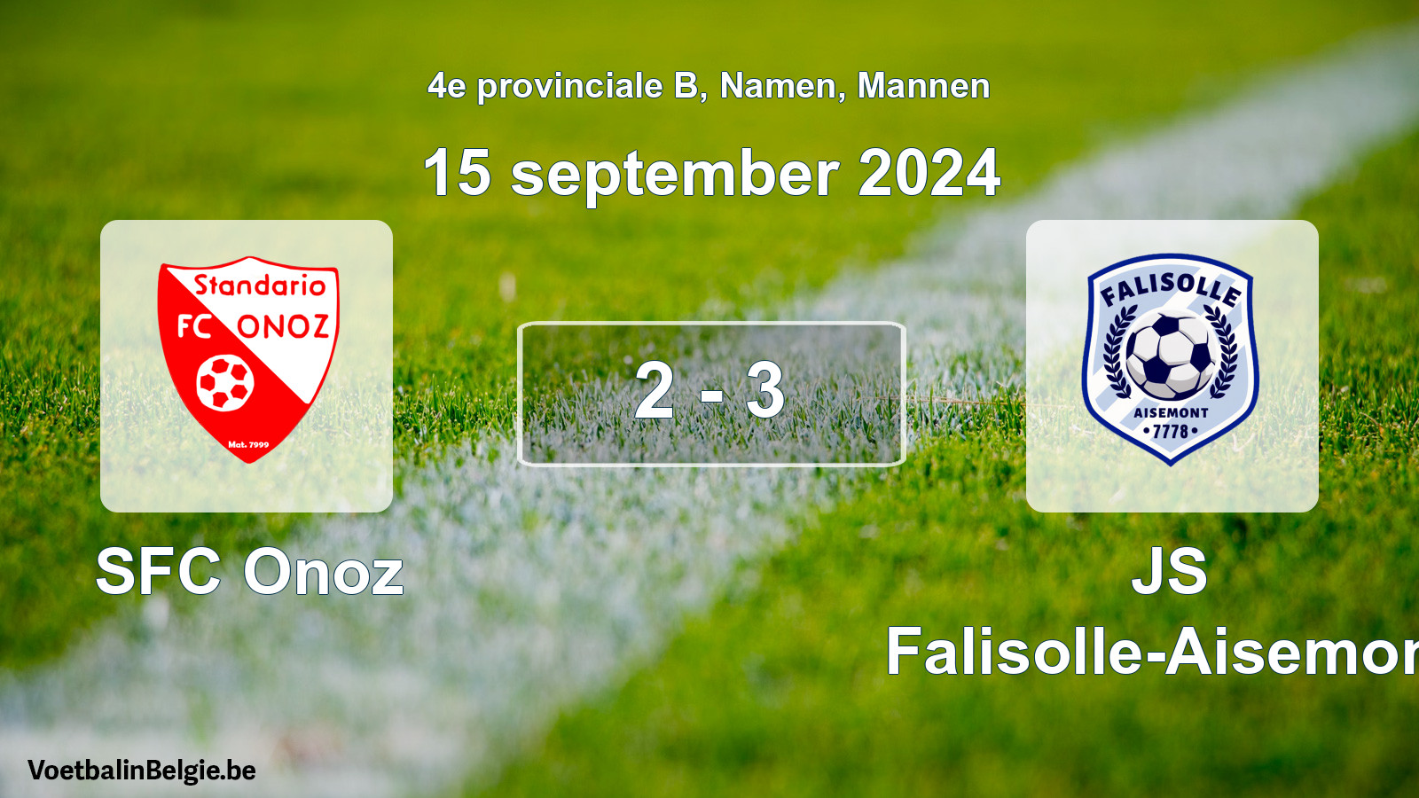 Gespeelde wedstrijd mannenvoetbal: SFC Onoz - JS Falisolle-Aisemont 2 - 3 (15 september 2024)