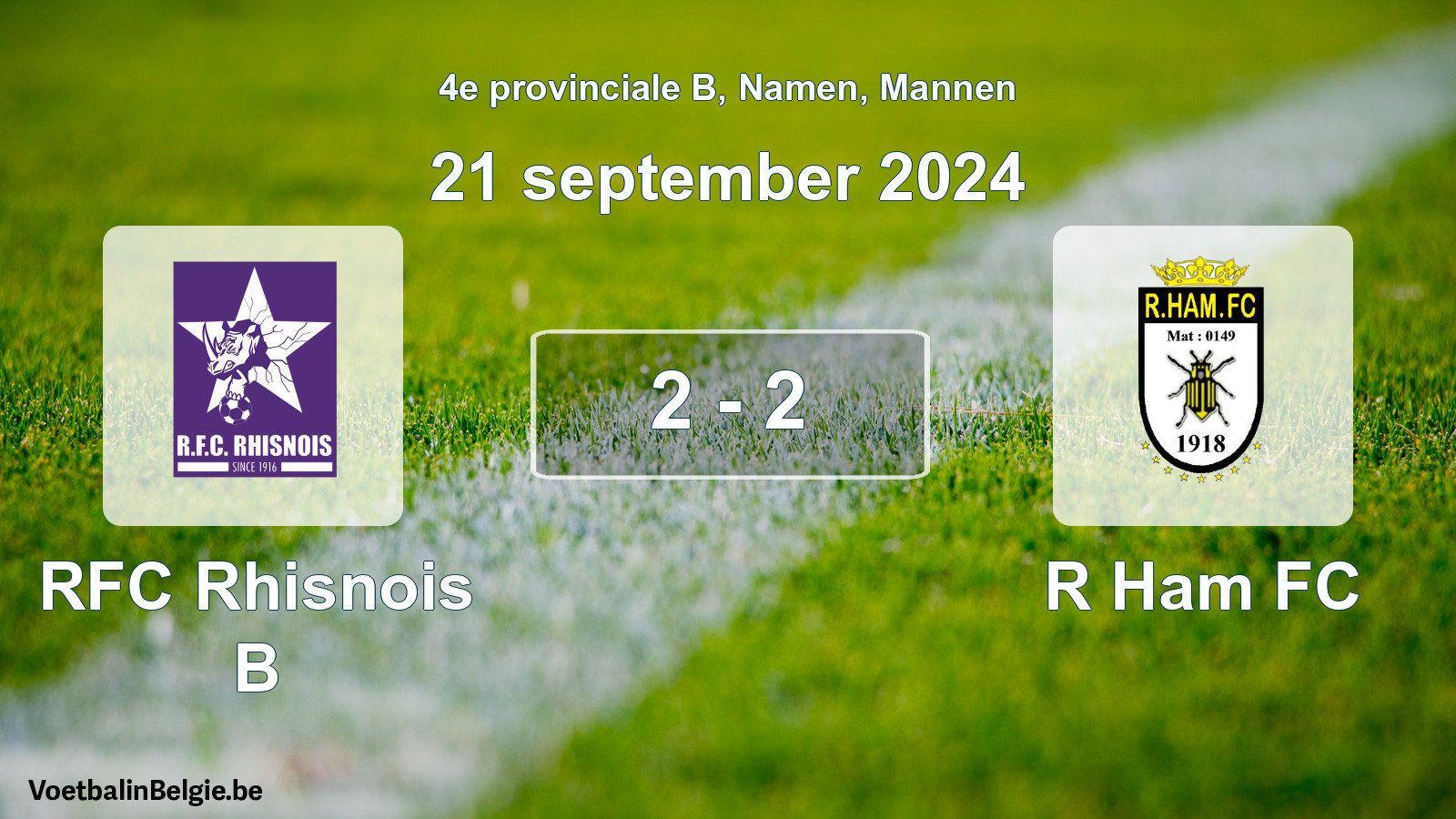 Gespeelde wedstrijd mannenvoetbal: RFC Rhisnois B - R Ham FC 2 - 2 (21 september 2024)