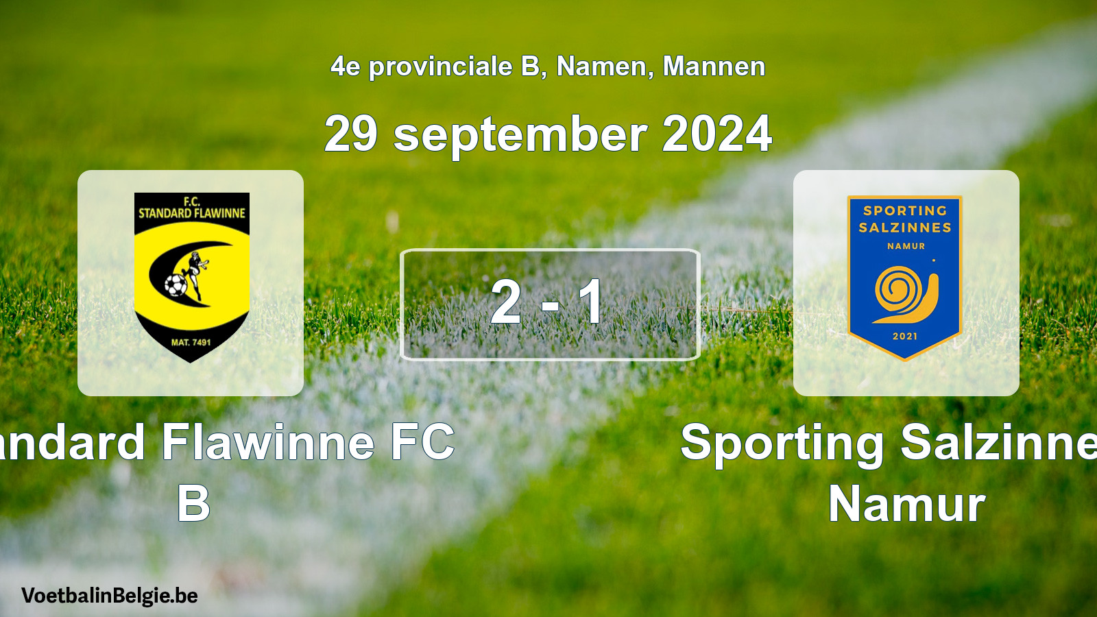 Gespeelde wedstrijd mannenvoetbal: Standard Flawinne FC B - Sporting Salzinnes Namur 2 - 1 (29 september 2024)