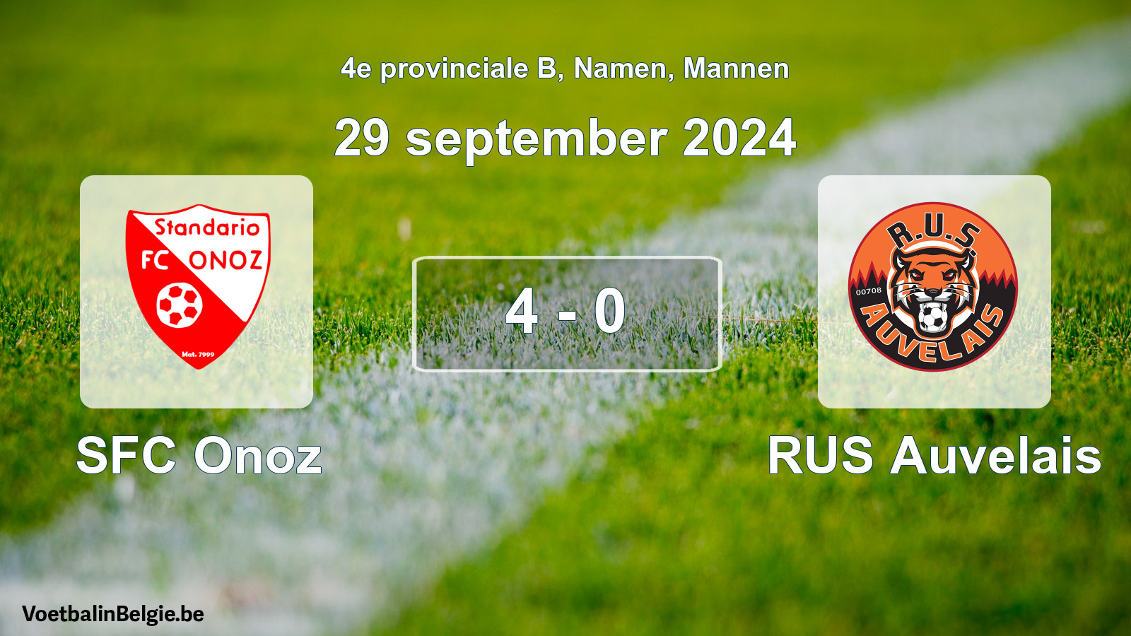 Gespeelde wedstrijd mannenvoetbal: SFC Onoz - RUS Auvelais 4 - 0 (29 september 2024)
