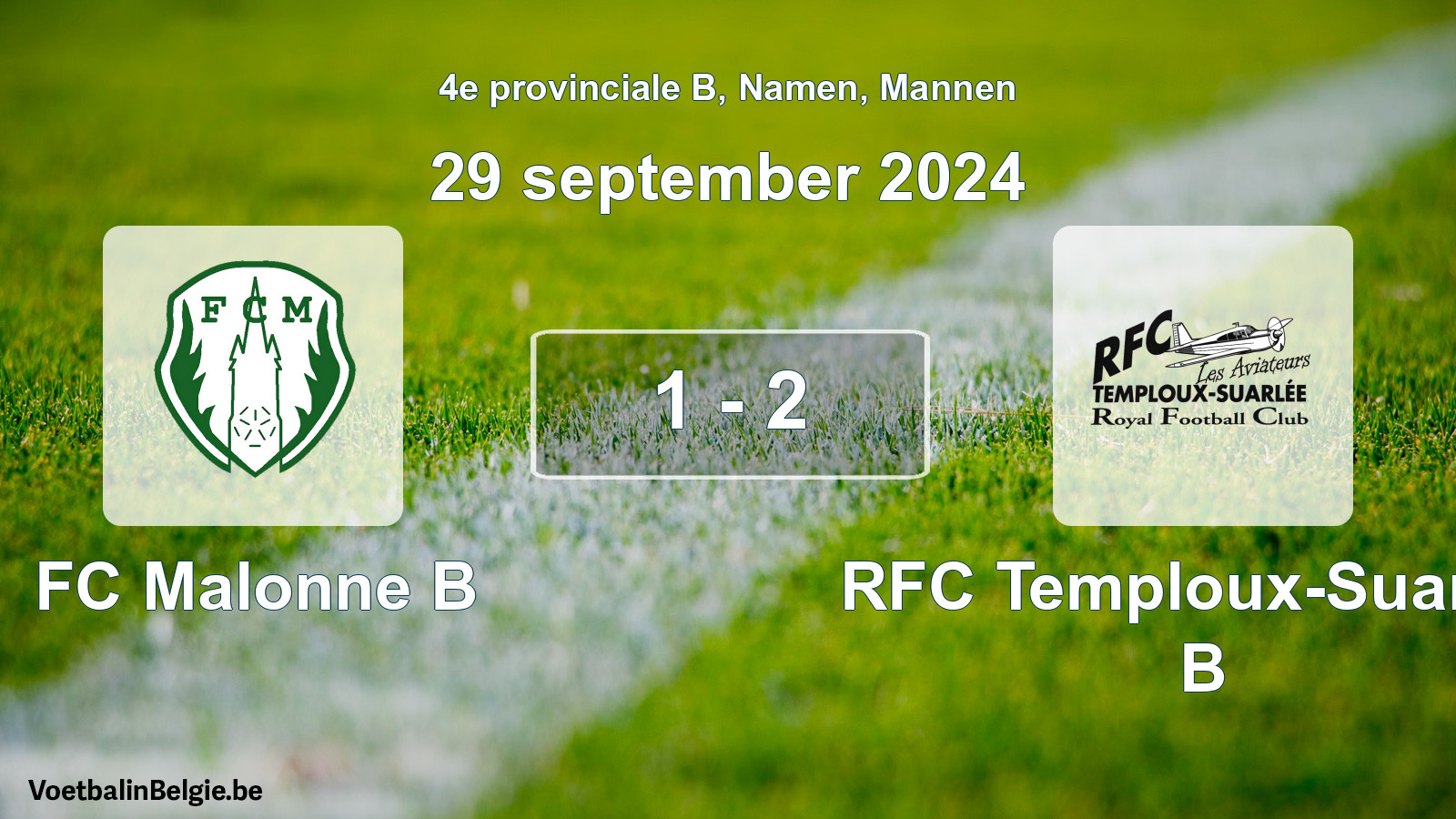 Gespeelde wedstrijd mannenvoetbal: FC Malonne B - RFC Temploux-Suarlée B 1 - 2 (29 september 2024)