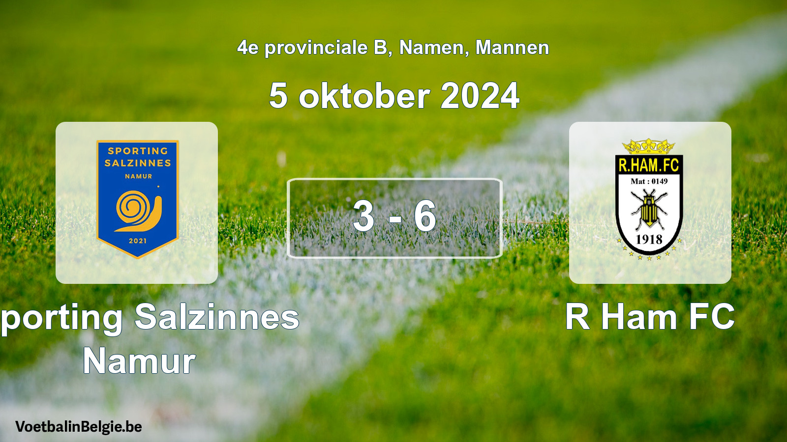 Gespeelde wedstrijd mannenvoetbal: Sporting Salzinnes Namur - R Ham FC 3 - 6 (5 oktober 2024)