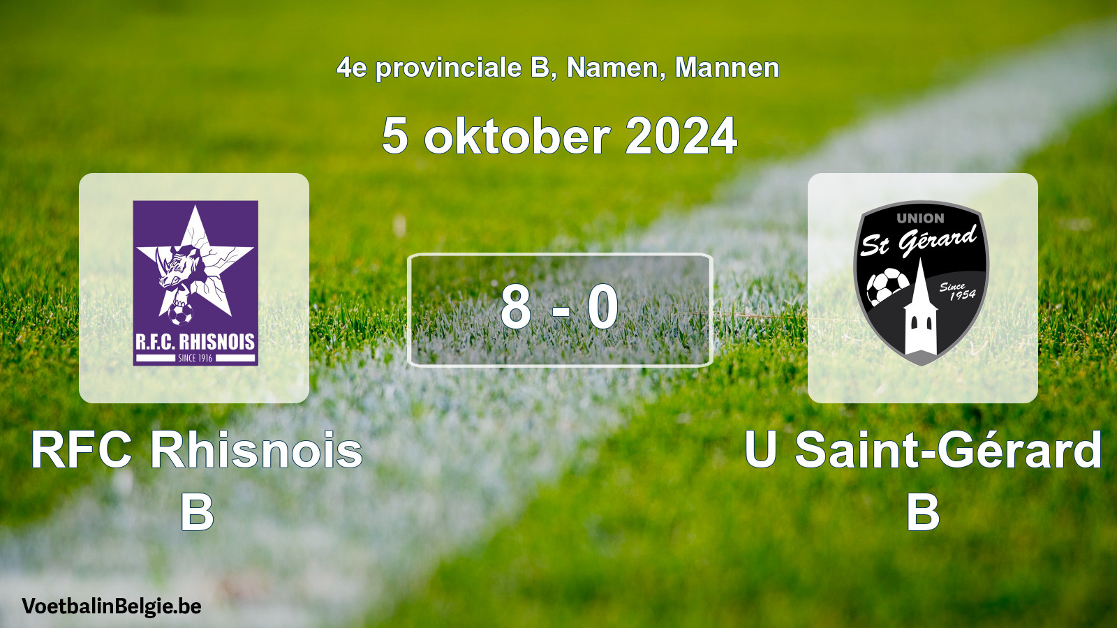 Gespeelde wedstrijd mannenvoetbal: RFC Rhisnois B - U Saint-Gérard B 8 - 0 (5 oktober 2024)