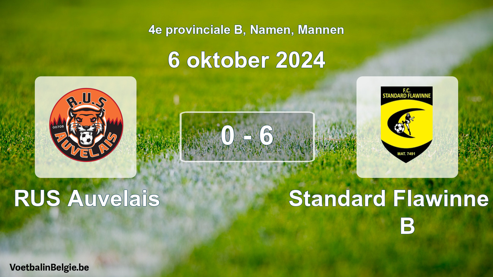Gespeelde wedstrijd mannenvoetbal: RUS Auvelais - Standard Flawinne FC B 0 - 6 (6 oktober 2024)