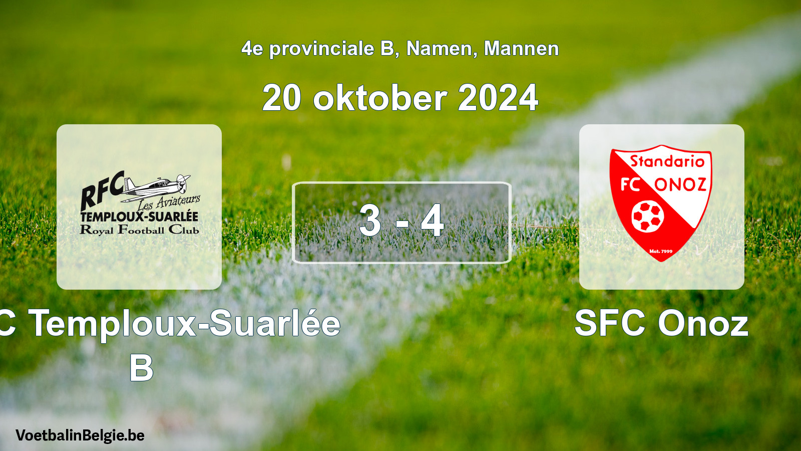 Gespeelde wedstrijd mannenvoetbal: RFC Temploux-Suarlée B - SFC Onoz 3 - 4 (20 oktober 2024)