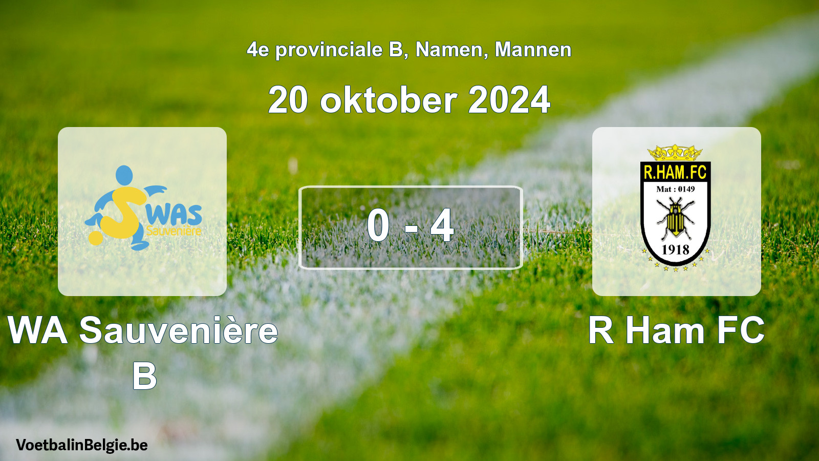 Gespeelde wedstrijd mannenvoetbal: WA Sauvenière B - R Ham FC 0 - 4 (20 oktober 2024)