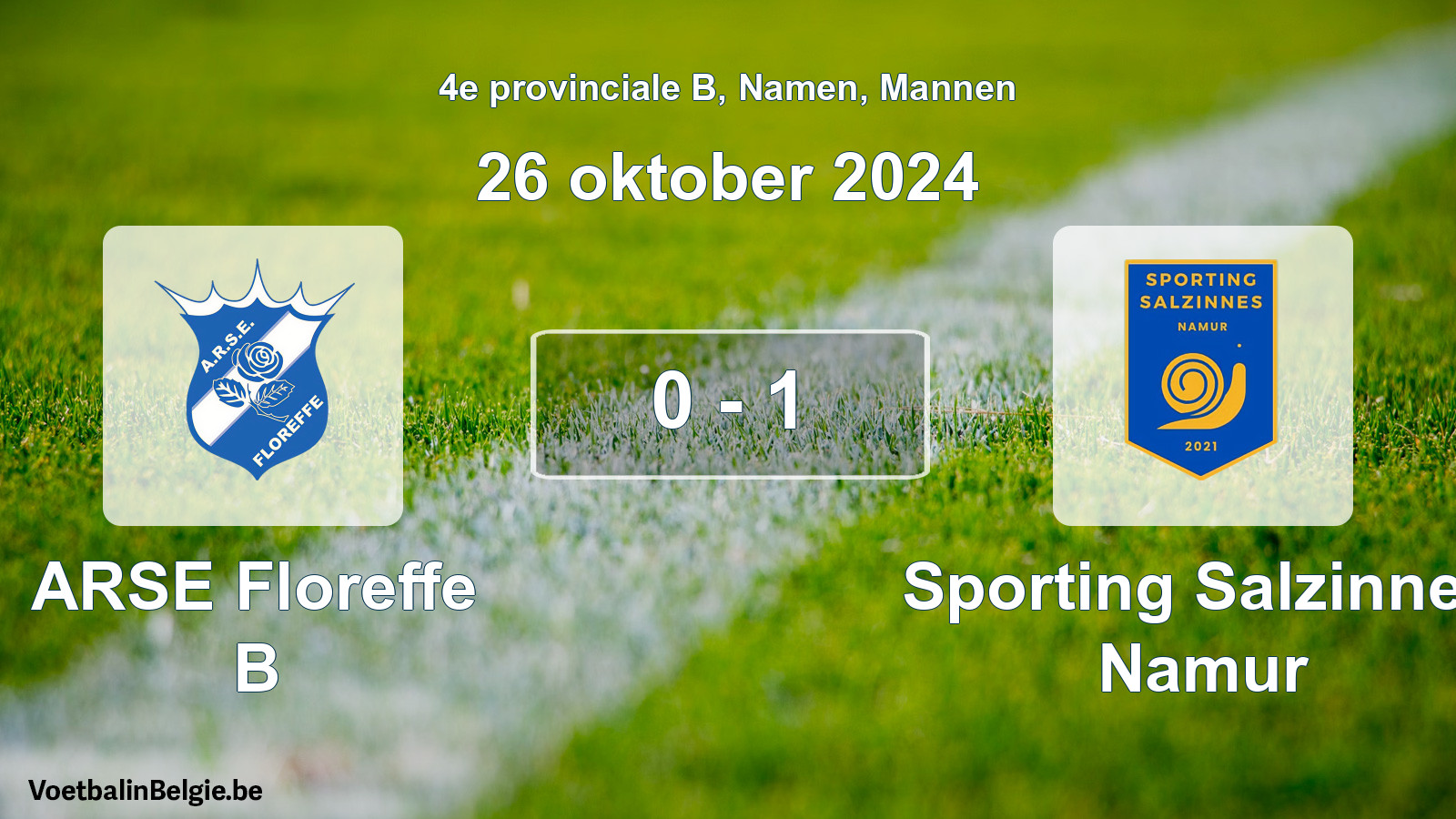Gespeelde wedstrijd mannenvoetbal: ARSE Floreffe B - Sporting Salzinnes Namur 0 - 1 (26 oktober 2024)