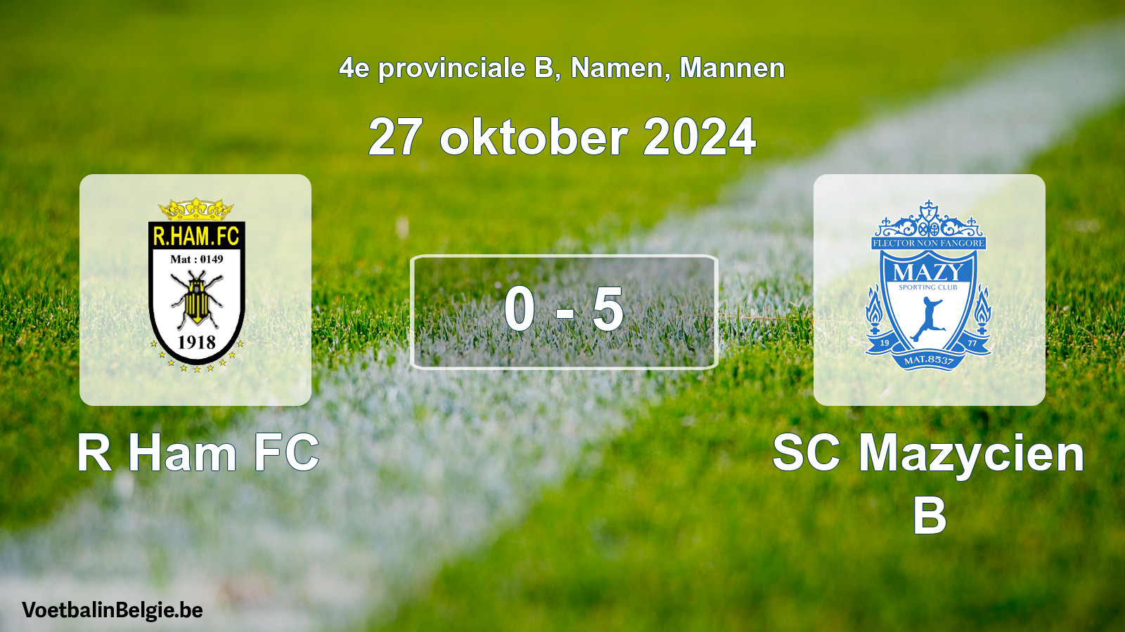 Gespeelde wedstrijd mannenvoetbal: R Ham FC - SC Mazycien B 0 - 5 (27 oktober 2024)