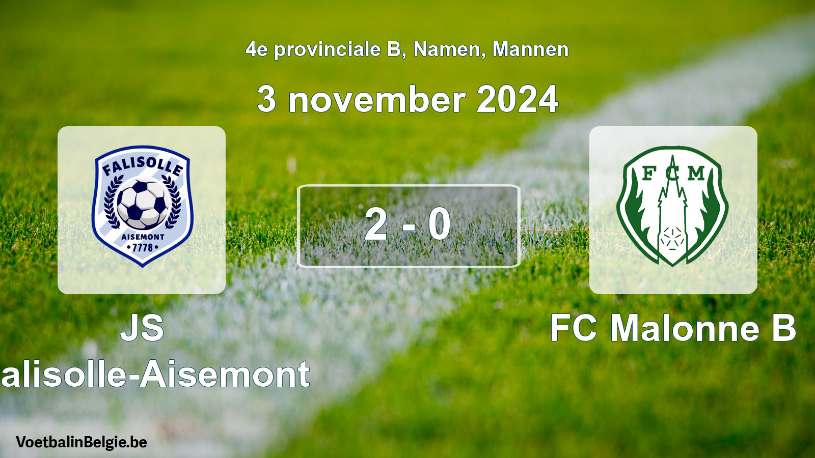 Gespeelde wedstrijd mannenvoetbal: JS Falisolle-Aisemont - FC Malonne B 2 - 0 (3 november 2024)