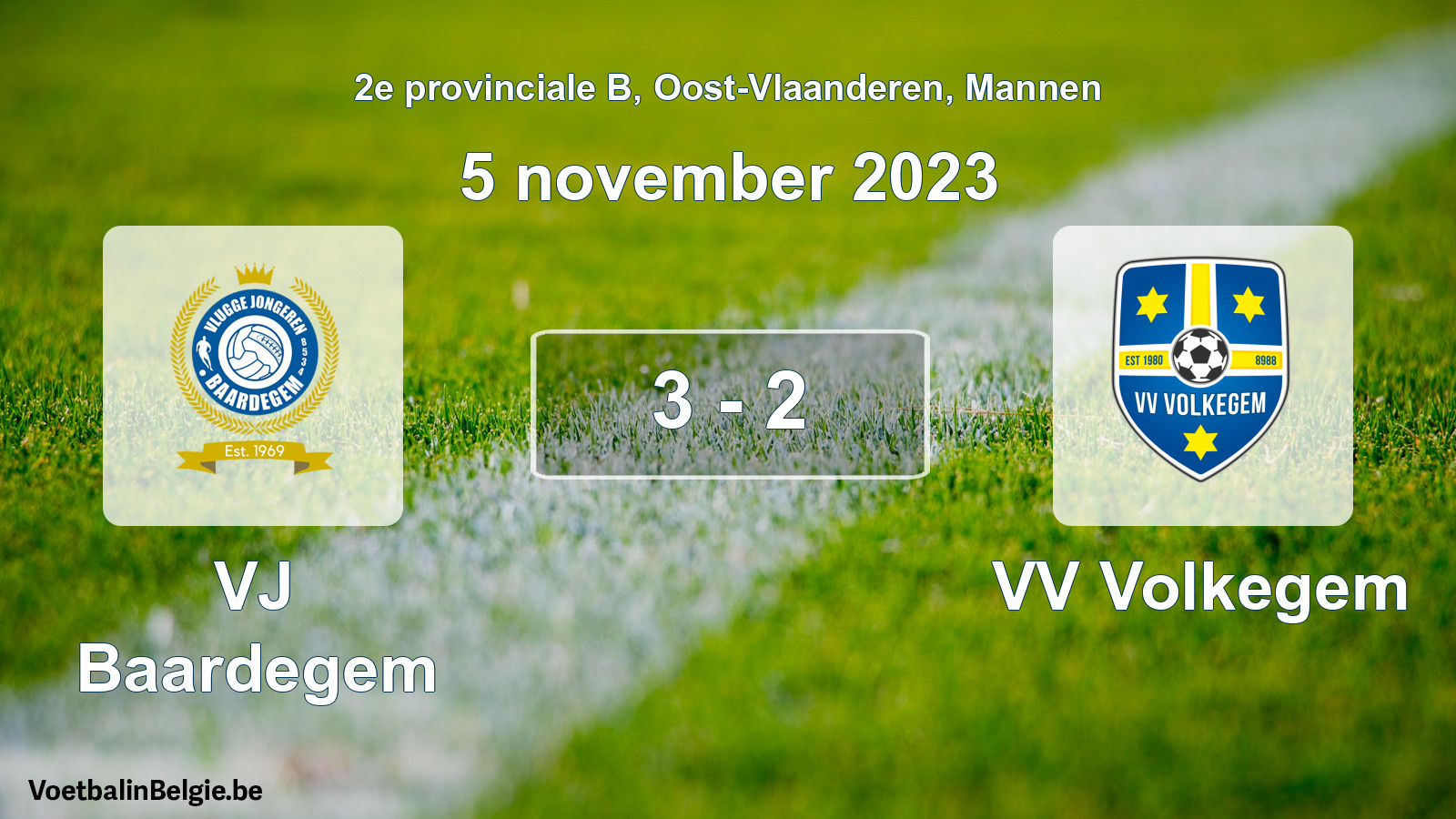 Gespeelde wedstrijd mannenvoetbal: VJ Baardegem - VV Volkegem 3 - 2 (5 november 2023)