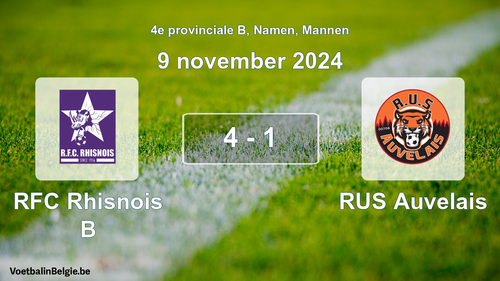 Gespeelde wedstrijd mannenvoetbal: RFC Rhisnois B - RUS Auvelais 4 - 1 (9 november 2024)