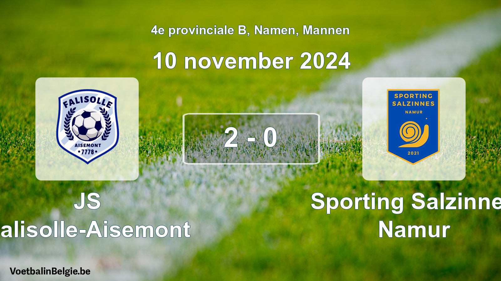 Gespeelde wedstrijd mannenvoetbal: JS Falisolle-Aisemont - Sporting Salzinnes Namur 2 - 0 (10 november 2024)