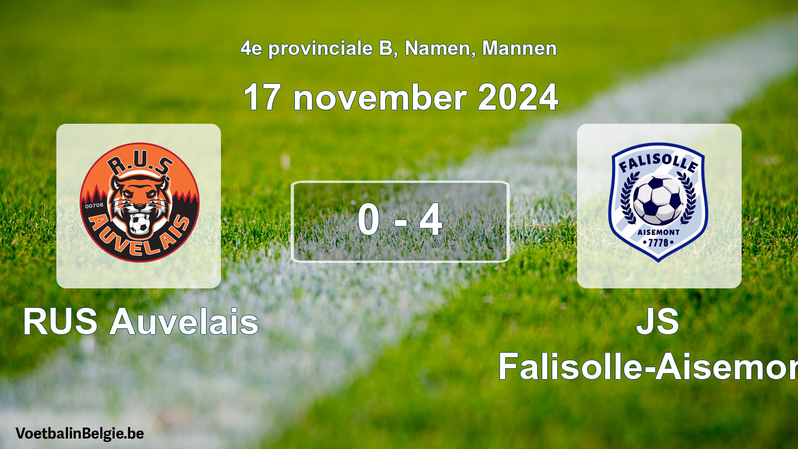 Match joué football hommes: RUS Auvelais - JS Falisolle-Aisemont 0 - 4 (17 novembre 2024)