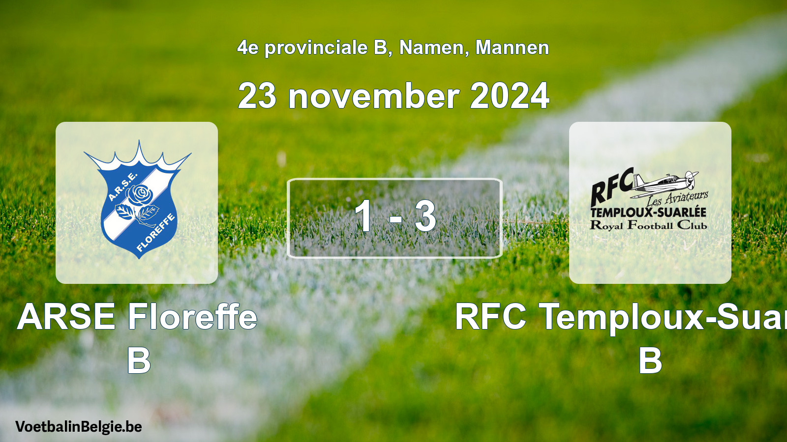 Gespeelde wedstrijd mannenvoetbal: ARSE Floreffe B - RFC Temploux-Suarlée B 1 - 3 (23 november 2024)