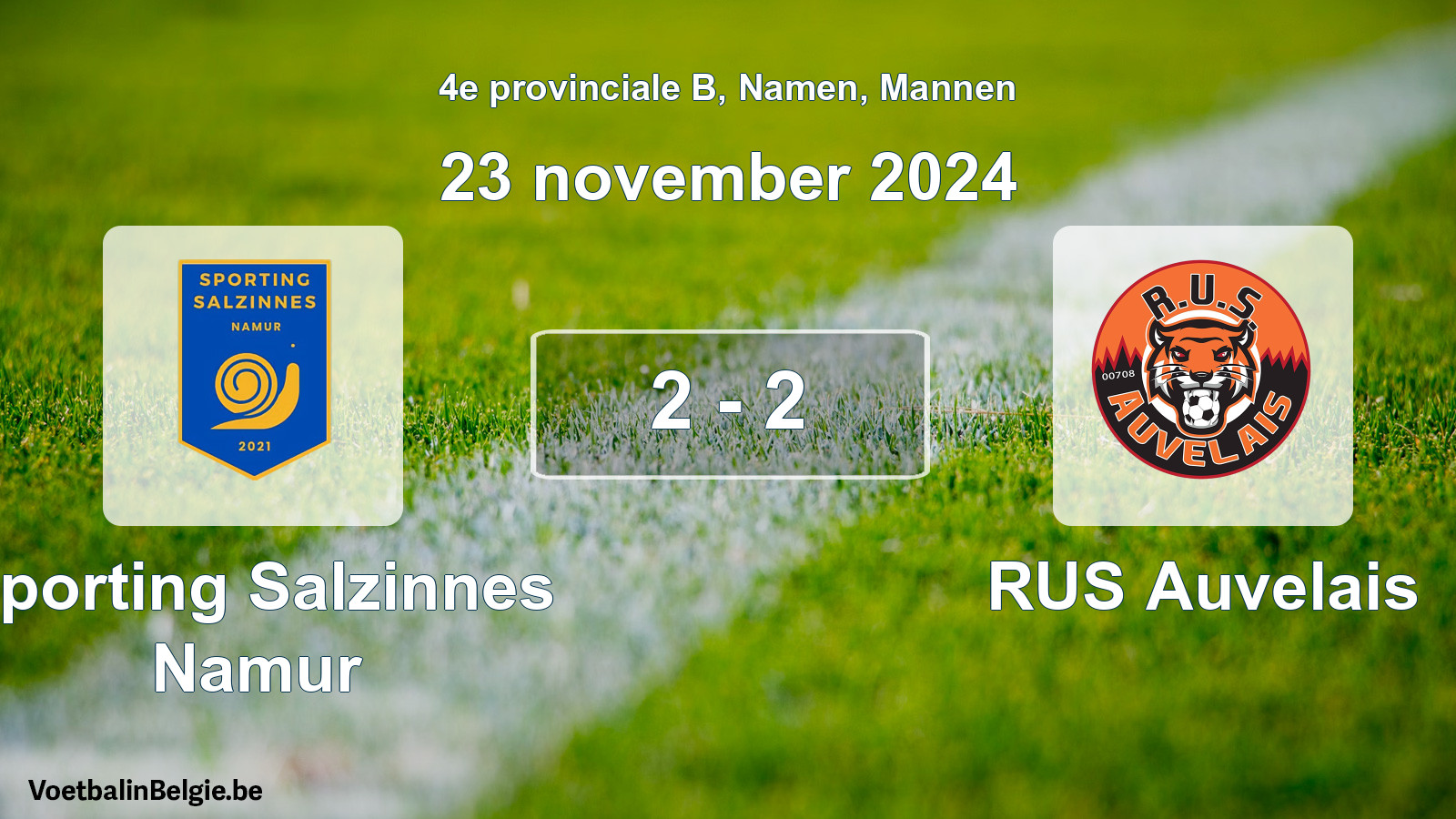 Gespeelde wedstrijd mannenvoetbal: Sporting Salzinnes Namur - RUS Auvelais 2 - 2 (23 november 2024)