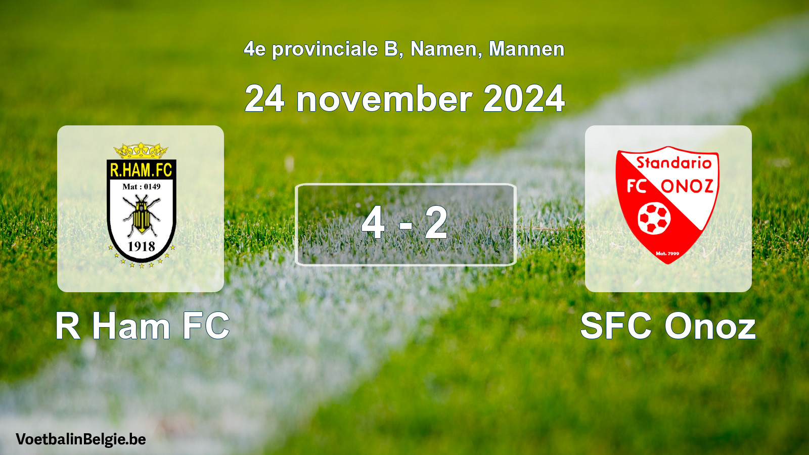 Gespeelde wedstrijd mannenvoetbal: R Ham FC - SFC Onoz 4 - 2 (24 november 2024)