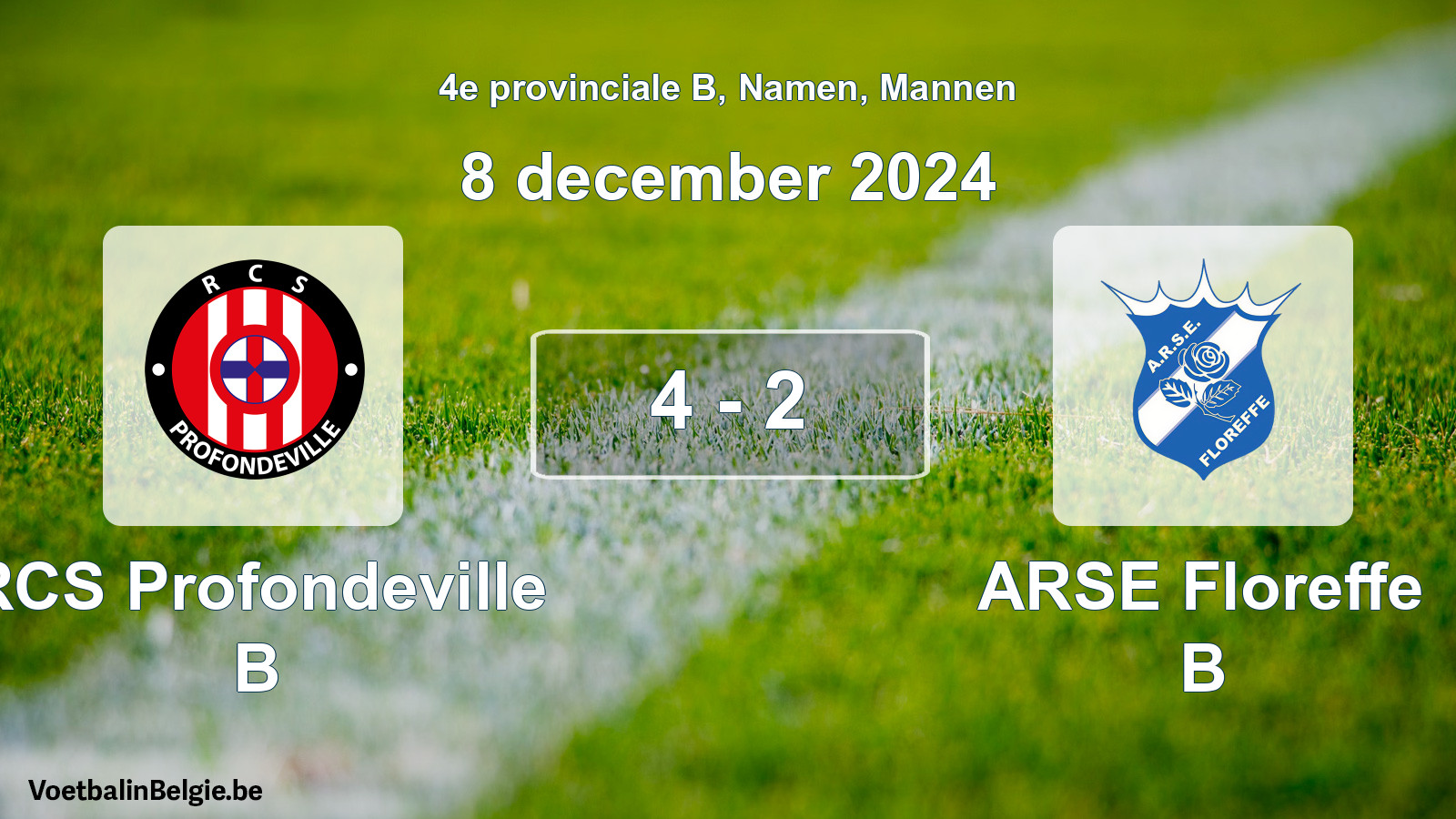 Gespeelde wedstrijd mannenvoetbal: RCS Profondeville B - ARSE Floreffe B 4 - 2 (8 december 2024)