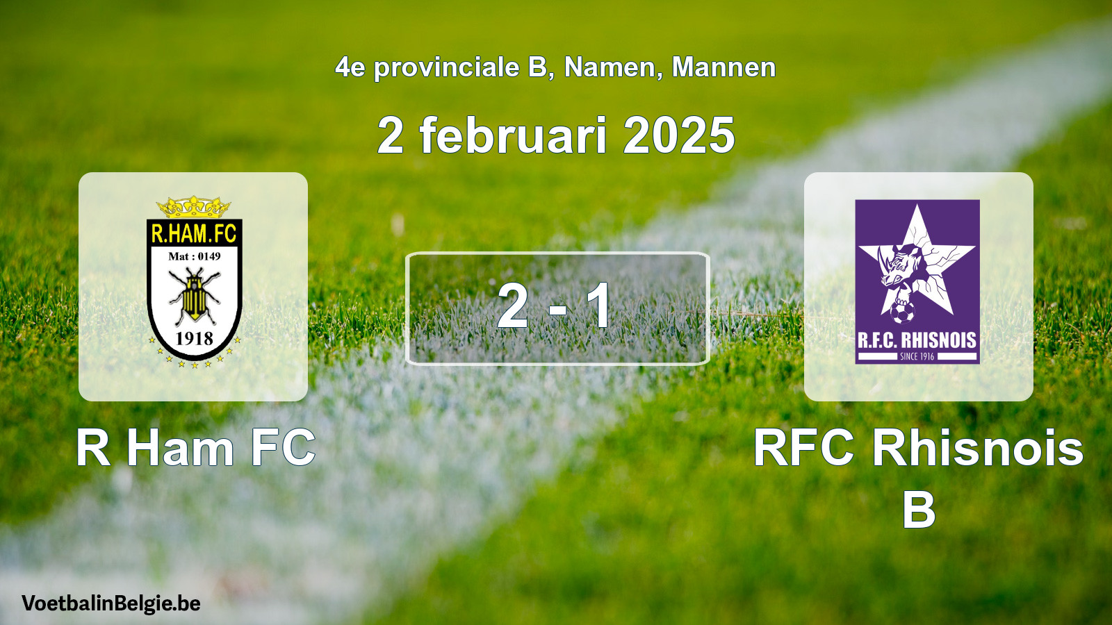 Gespeelde wedstrijd mannenvoetbal: R Ham FC - RFC Rhisnois B 2 - 1 (2 februari 2025)