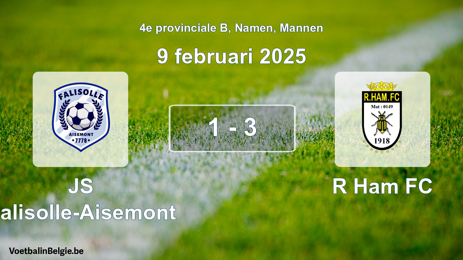 Gespeelde wedstrijd mannenvoetbal: JS Falisolle-Aisemont - R Ham FC 1 - 3 (9 februari 2025)