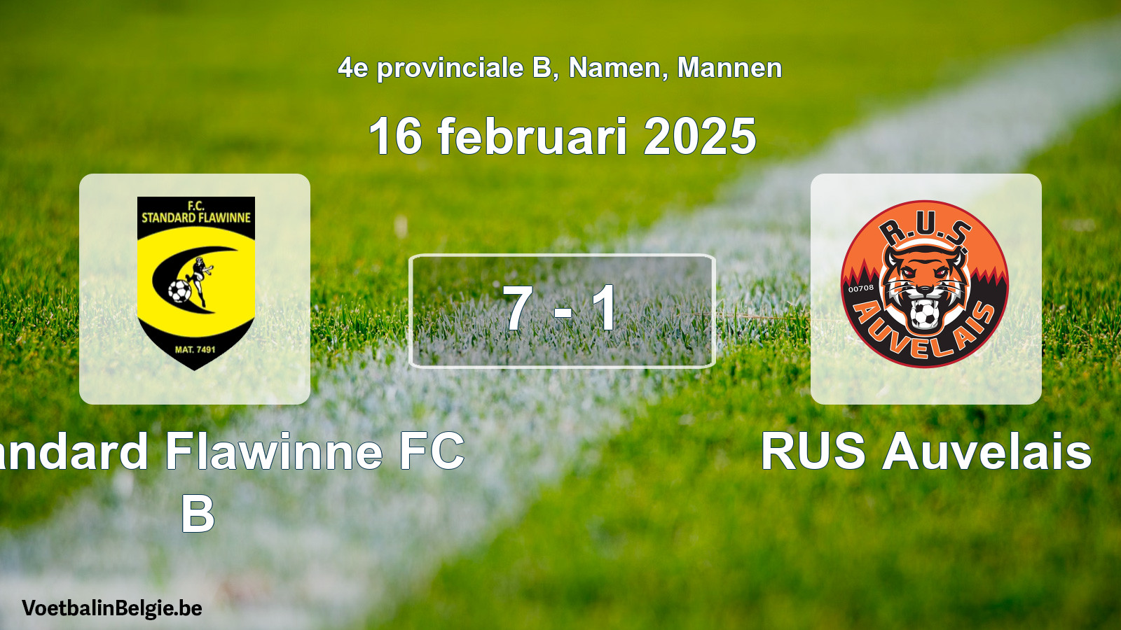 Gespeelde wedstrijd mannenvoetbal: Standard Flawinne FC B - RUS Auvelais 7 - 1 (16 februari 2025)