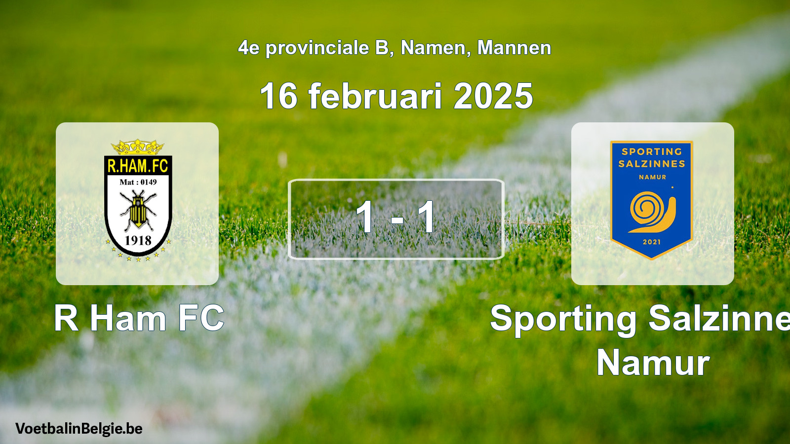 Gespeelde wedstrijd mannenvoetbal: R Ham FC - Sporting Salzinnes Namur 1 - 1 (16 februari 2025)