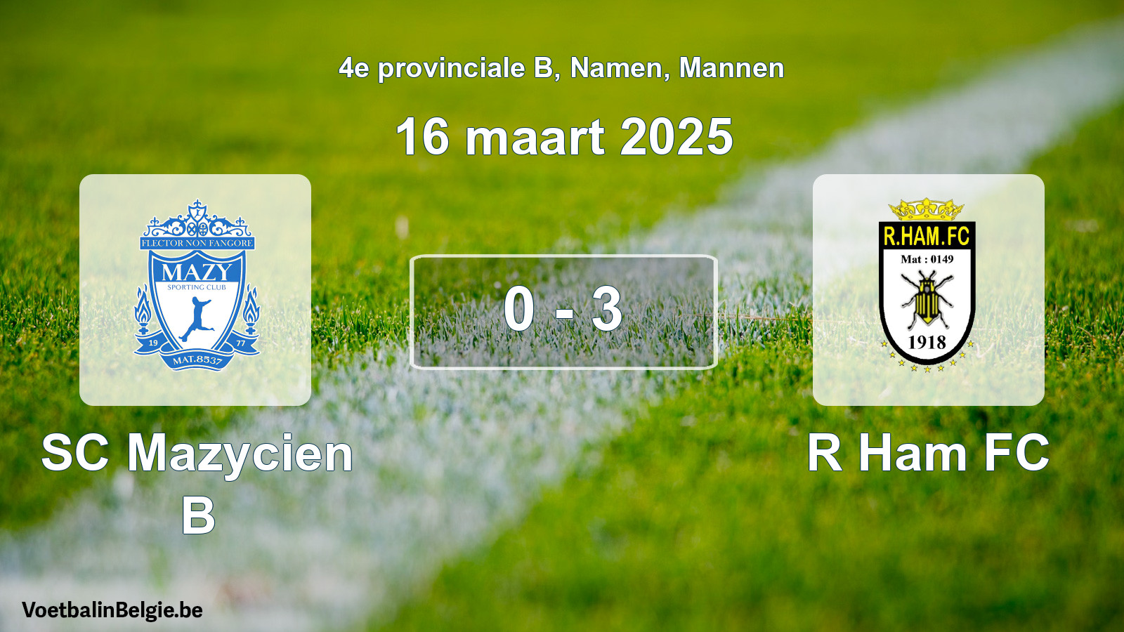 Gespeelde wedstrijd mannenvoetbal: SC Mazycien B - R Ham FC 0 - 3 (16 maart 2025)