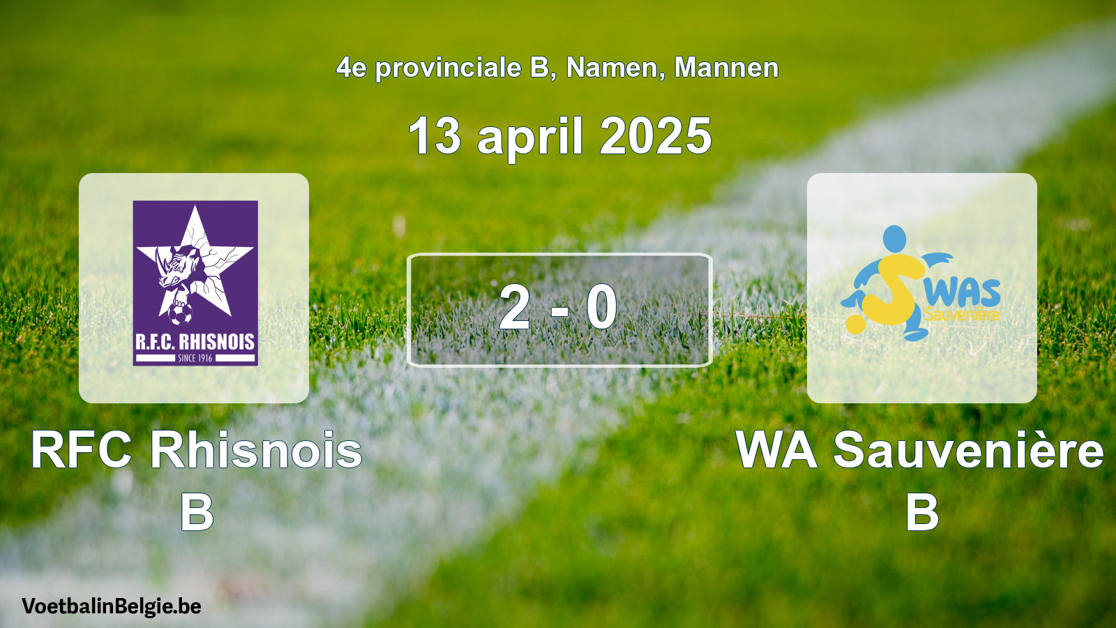 Gespeelde wedstrijd mannenvoetbal: RFC Rhisnois B - WA Sauvenière B 2 - 0 (13 april 2025)