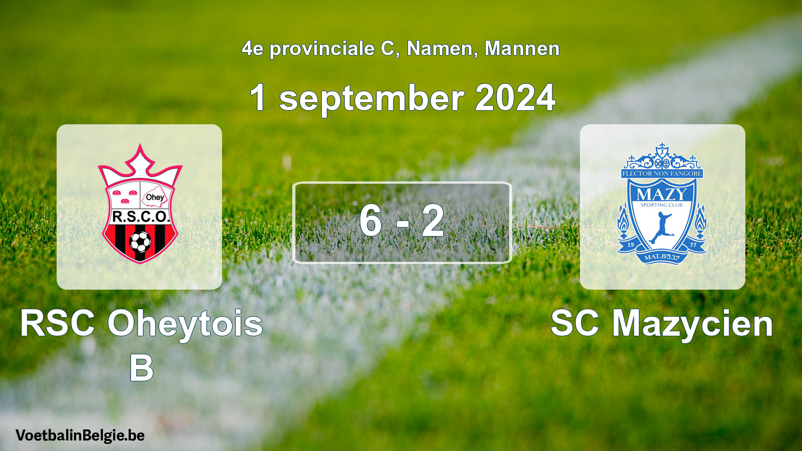 Gespeelde wedstrijd mannenvoetbal: RSC Oheytois B - SC Mazycien 6 - 2 (1 september 2024)