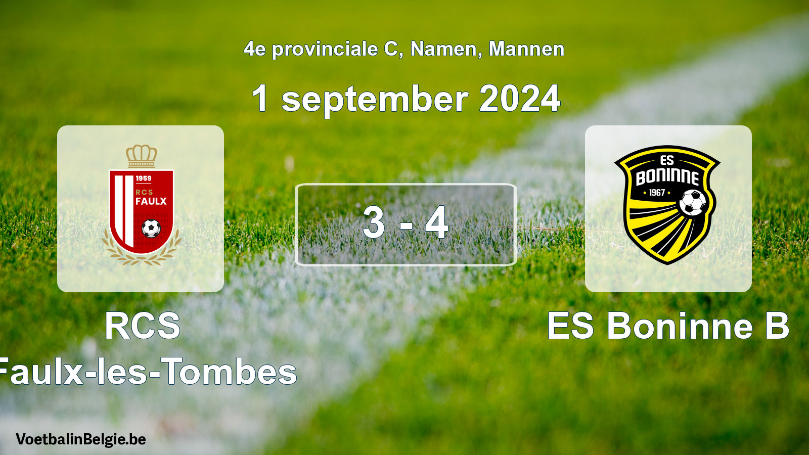 Played match men football: RCS Faulx-les-Tombes - ES Boninne B 3 - 4 (1 September 2024)