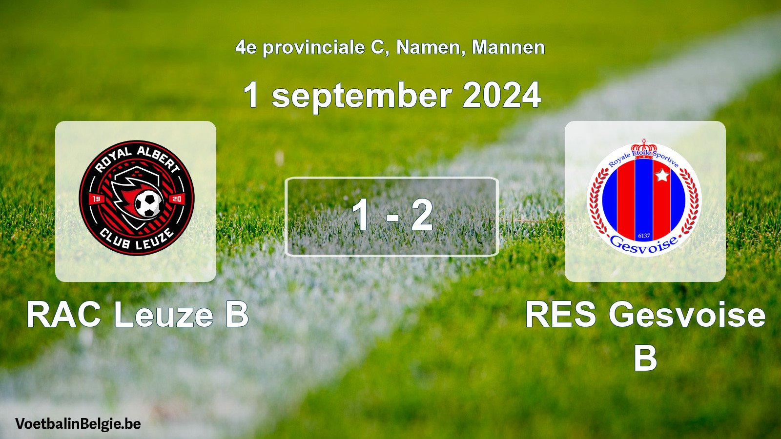 Gespeelde wedstrijd mannenvoetbal: RAC Leuze B - RES Gesvoise B 1 - 2 (1 september 2024)