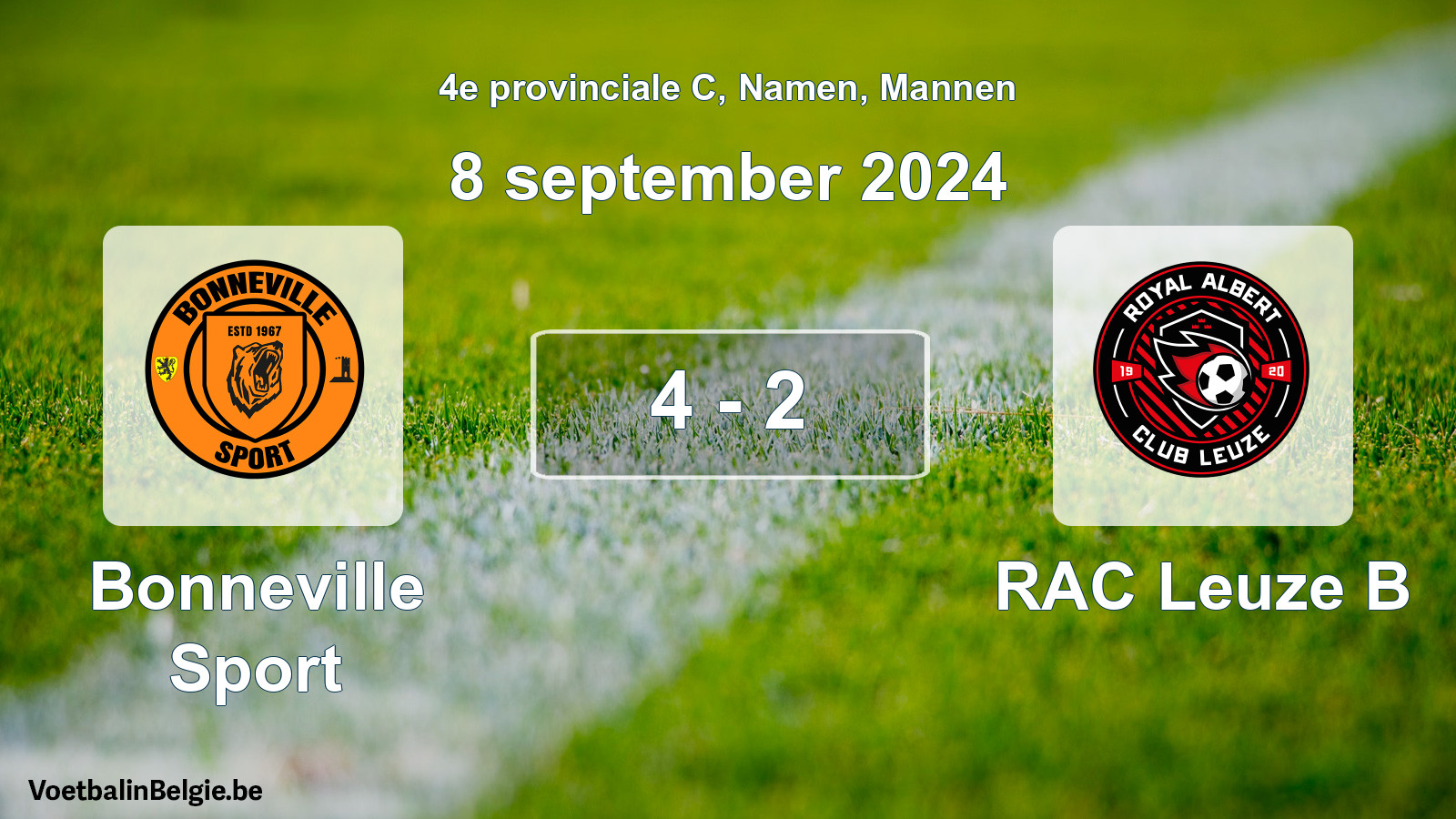 Gespeelde wedstrijd mannenvoetbal: Bonneville Sport - RAC Leuze B 4 - 2 (8 september 2024)