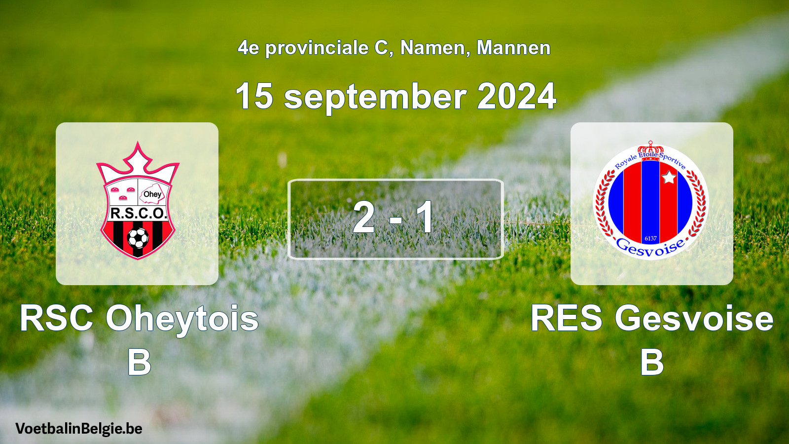 Gespeelde wedstrijd mannenvoetbal: RSC Oheytois B - RES Gesvoise B 2 - 1 (15 september 2024)