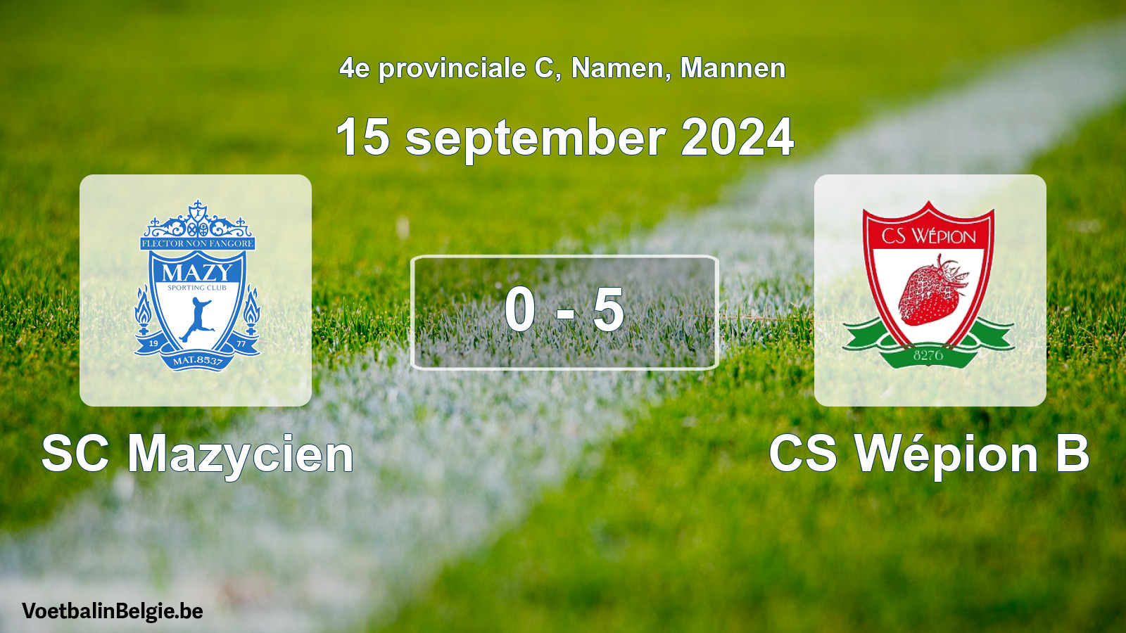 Gespeelde wedstrijd mannenvoetbal: SC Mazycien - CS Wépion B 0 - 5 (15 september 2024)