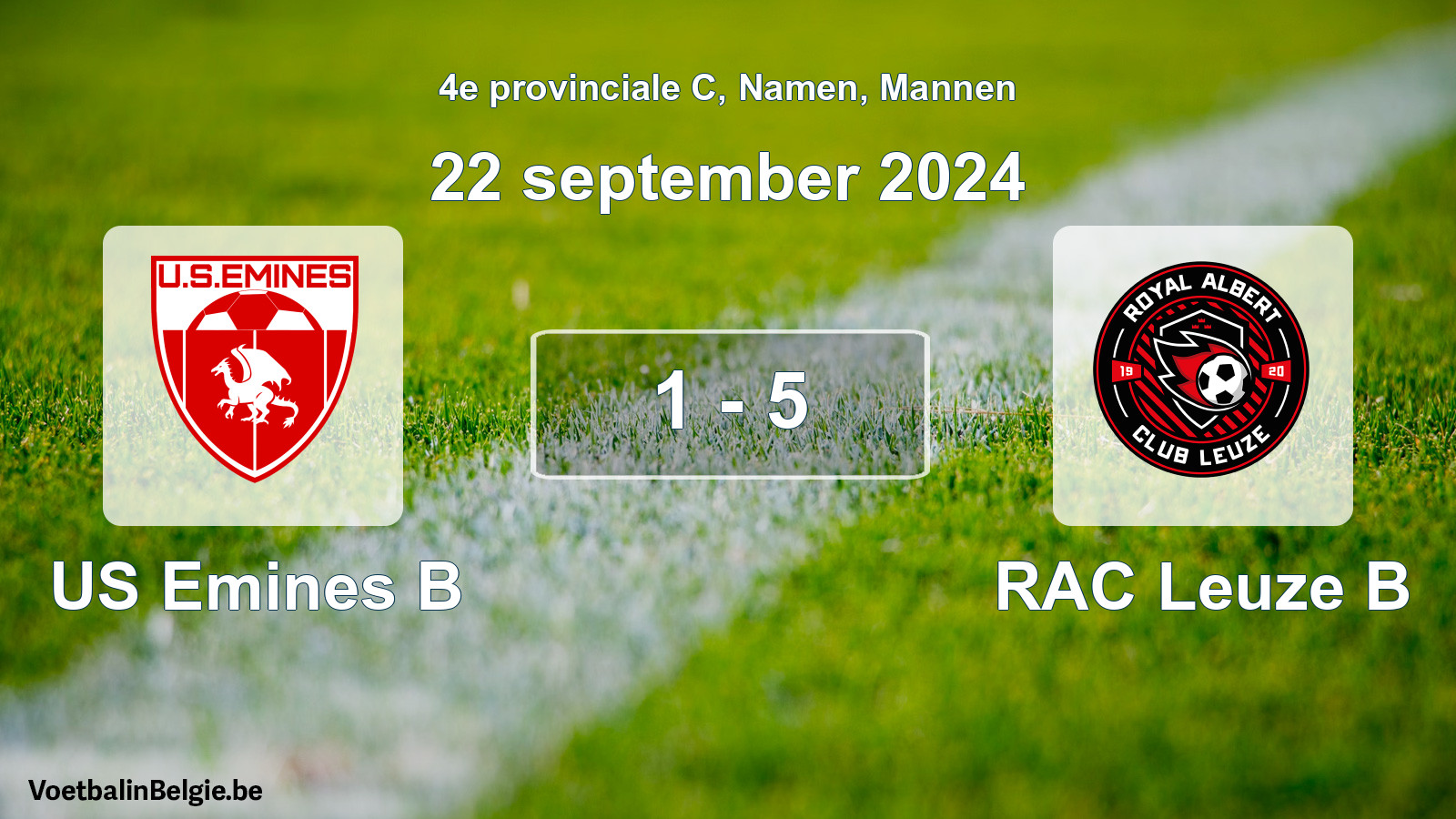 Gespeelde wedstrijd mannenvoetbal: US Emines B - RAC Leuze B 1 - 5 (22 september 2024)