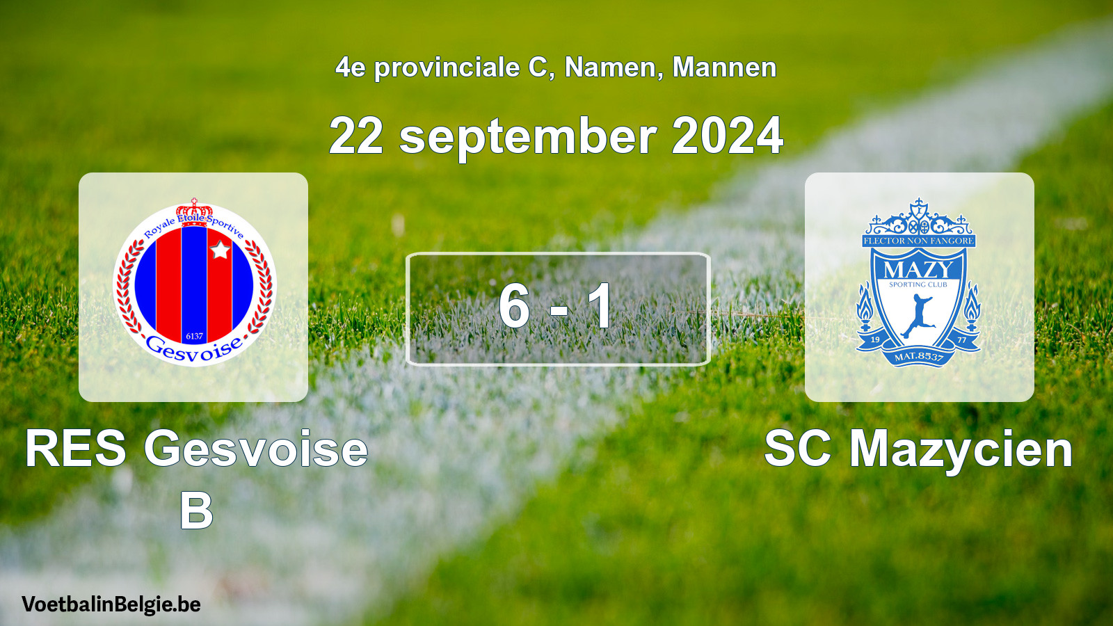Gespeelde wedstrijd mannenvoetbal: RES Gesvoise B - SC Mazycien 6 - 1 (22 september 2024)