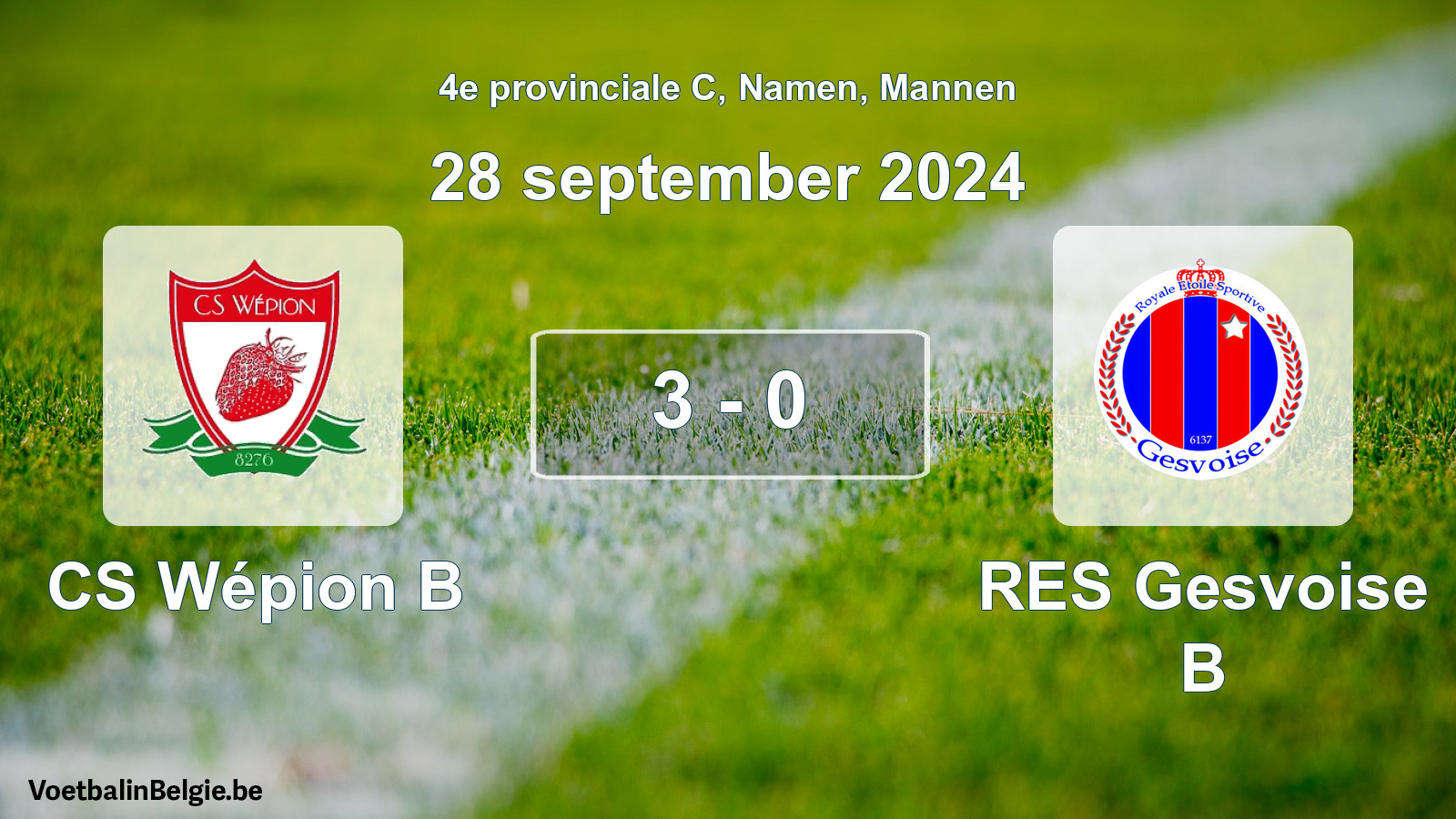 Gespeelde wedstrijd mannenvoetbal: CS Wépion B - RES Gesvoise B 3 - 0 (28 september 2024)