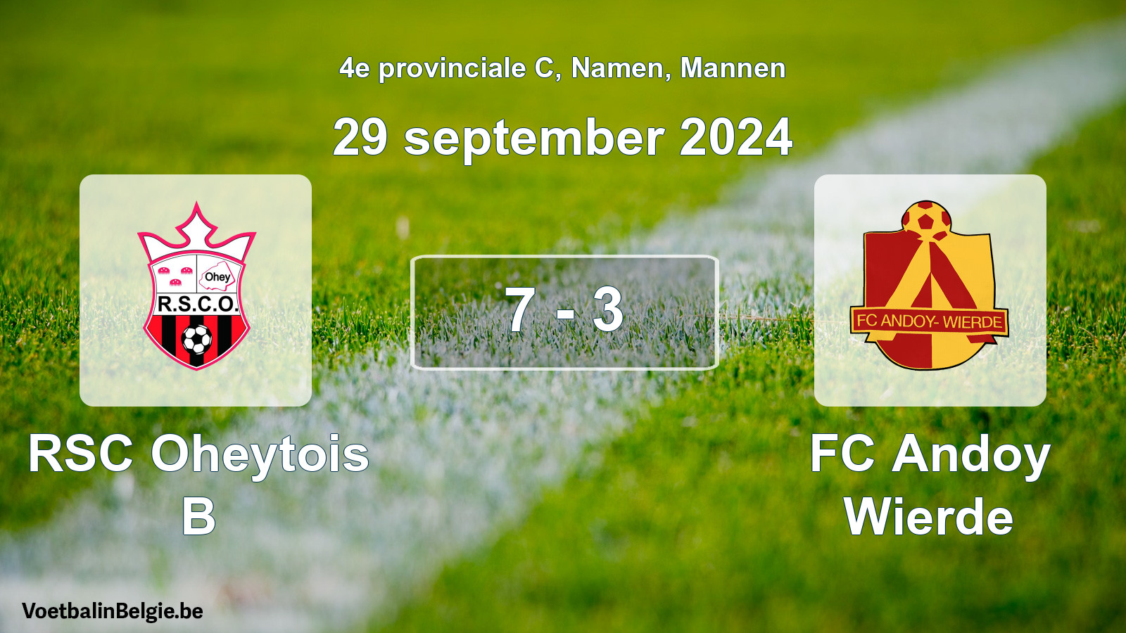 Gespeelde wedstrijd mannenvoetbal: RSC Oheytois B - FC Andoy Wierde 7 - 3 (29 september 2024)